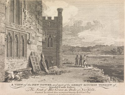 Ansicht des neuen Turms und eines Teils des großen Küchenfensters von Arundel Castle, Sussex (veröffentlicht von J. Sewell); Seite 13 (Band Eins) von Samuel Rawle