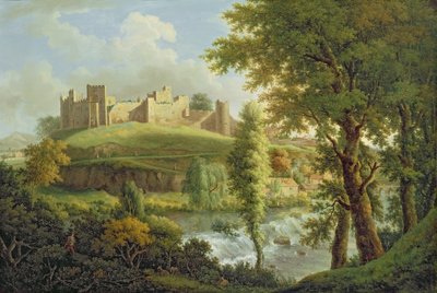 Ludlow Castle mit Dinham Weir, von Südwesten, ca. 1765-69 von Samuel Scott