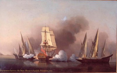 Das Gefecht zwischen der Blast Sloop und zwei spanischen Freibeutern von Samuel Scott