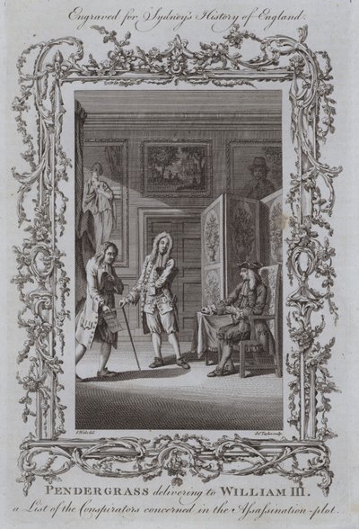 Pendergrass übergibt Wilhelm III. eine Liste der Verschwörer, die an der Attentatsverschwörung beteiligt sind von Samuel Wale