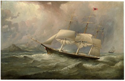 Das Klipperschiff Ocean Chief der Black Ball Line reduziert die Segel auf ihrer Australienfahrt, ca. 1853 von Samuel Walters