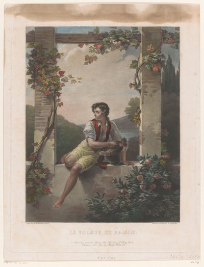 Junge mit Hut voller Trauben von Samuel William Reynolds (I)