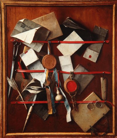 Vorgetäuschtes Briefregal mit Schreibutensilien, ca. 1655 von Samuel van Hoogstraten