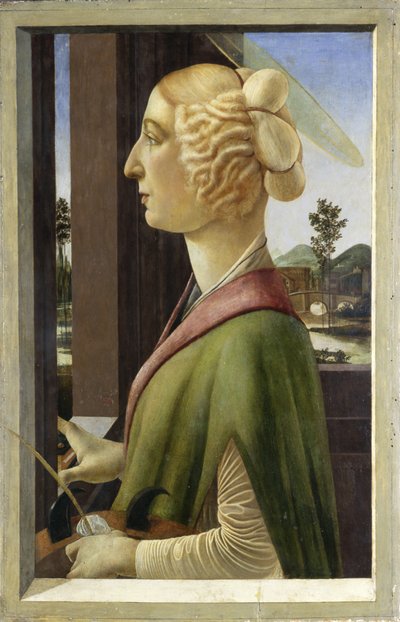 Porträt einer jungen Frau mit Attributen der Heiligen Katharina von Sandro Botticelli