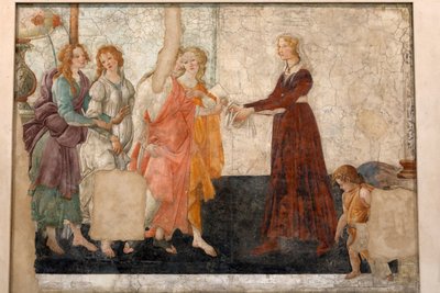 Venus und die drei Grazien bieten einer Jungfrau Geschenke an, ca. 1483-85 (Fresko) von Sandro Botticelli