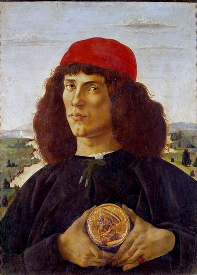 Porträt eines unbekannten Mannes mit der Medaille von Cosimo de Medici von Sandro Botticelli