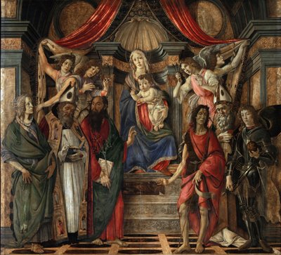 Jungfrau und Kind mit Heiligen vom Altarbild von San Barnaba von Sandro Botticelli