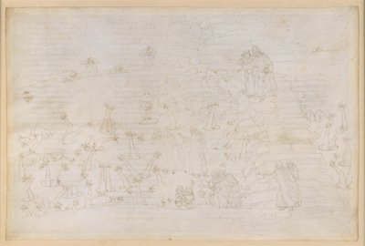 La Divina Commedia, Inferno XIX. Vergil und Dante im achten Kreis der Hölle (Malebolge), 3. Bolgia: Korrupte in kirchlichen Ämtern, Bestrafung der Simonisten von Sandro Botticelli