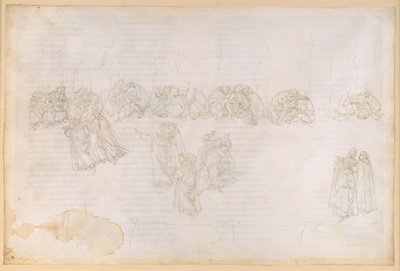 Die Göttliche Komödie, Purgatorio XIII. Zweiter Ring des Purgatoriums: Buße für Missgunst und Schadenfreude; Gespräch mit Sapia Salvani von Sandro Botticelli