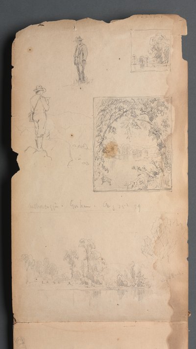 Skizzenbuch, Seite 01: Selbstporträts mit Vignetten von Sanford Robinson Gifford