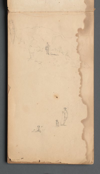 Skizzenbuch, Seite 02: Figur in einer Landschaft mit Hund von Sanford Robinson Gifford