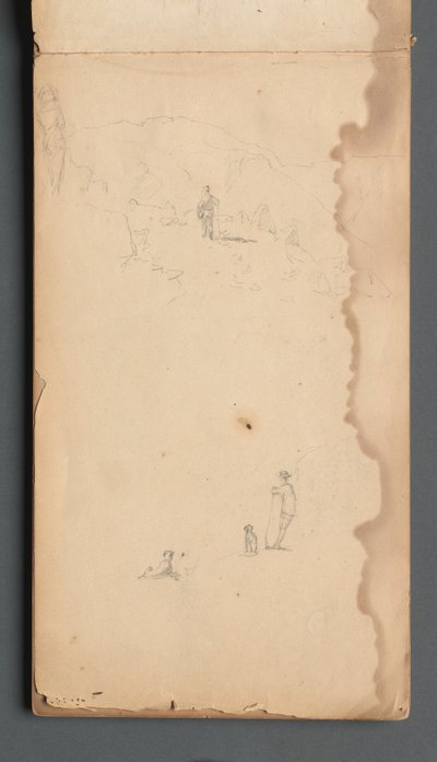 Skizzenbuch, Seite 02: Figur in einer Landschaft mit Hund, 1859 von Sanford Robinson Gifford