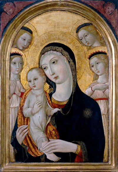 Madonna mit Kind und Engeln, um 1480 von Sano di also Ansano di Pietro di Mencio (workshop of) Pietro