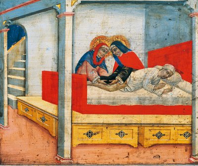 Heilige Cosmas und Damian befestigen das Bein eines Äthiopiers an den Sakristan (Wunder des äthiopischen Beins) von Sano di also Ansano di Pietro di Mencio Pietro