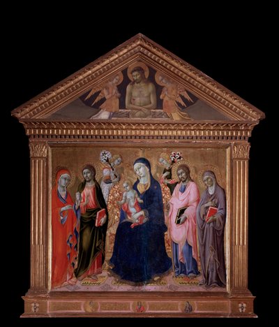 Jungfrau und Kind mit den Heiligen Jakobus, Philippus, Anna und Maria Magdalena von Sano di also Ansano di Pietro di Mencio Pietro