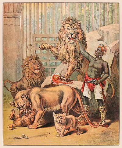 Vorführende Löwen mit ihrem Dompteur im Barnum & Bailey Circus aus P.T. Barnum