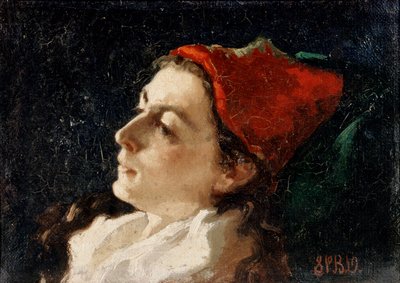 Kopf einer Frau mit roter Mütze von Sarah Paxton Ball Dodson