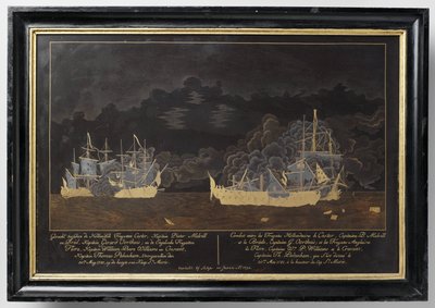 Kampf zwischen den holländischen Fregatten Castor, Kapitän Pieter Melvill und Briel, Kapitän Gerard Oorthuis und den englischen Fregatten von Sasaya