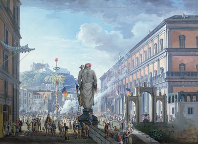 Der Palazzo Reale, als der Freiheitsbaum gefällt wurde und die Truppen 1799 von den Engländern massenhaft dirigiert wurden, 1800 von Saviero Xavier della Gatta