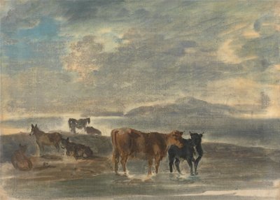 Pferde und Kühe in einer hügeligen Landschaft von Sawrey Gilpin
