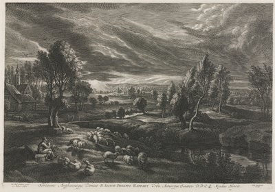 Landschaft mit Hirten, der eine Flöte spielt von Schelte Adams Bolswert