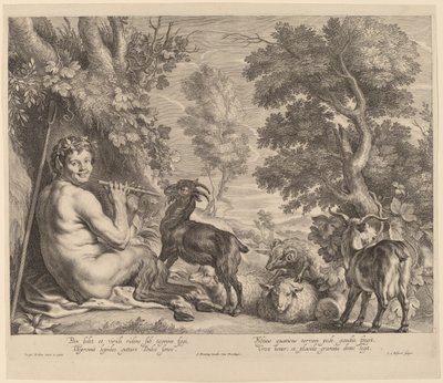 Pan spielt die Flöte von Schelte Adams Bolswert after Jacob Jordaens
