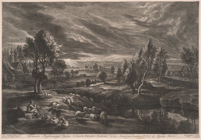 Landschaft mit Schafen, aus Die kleinen Landschaften von Schelte Adamsz. Bolswert