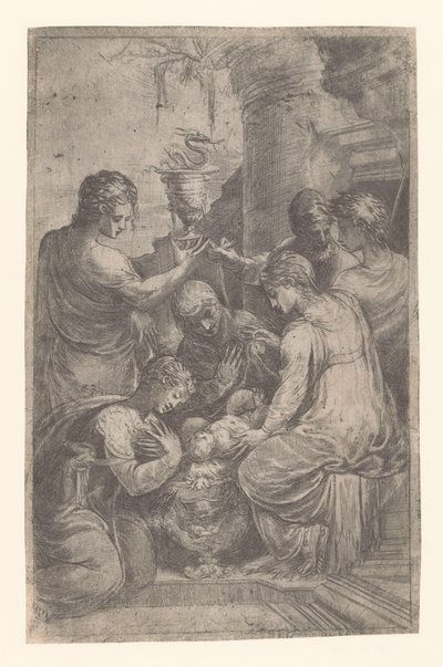 Christus in der Krippe mit Heiligen von Schiavone