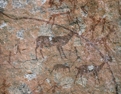 AFRIKANISCHE KUNST: Felsmalerei bei Ngomo Carera in der Domboshawa-Range von School African
