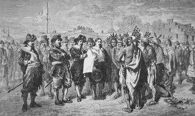 Gouverneur Kieft schließt Frieden mit den Indianern im Jahr 1646 von School American