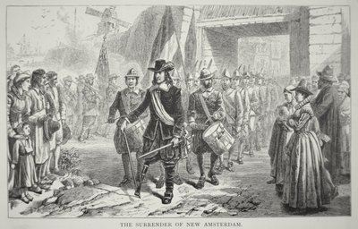 Gouverneur Peter Stuyvesant übergibt Neu-Amsterdam 1664 an die Briten von School American
