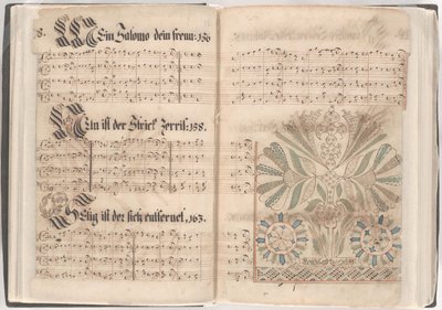 Seiten aus einem Gesangbuch (Feder & Tinte und Aquarell auf Papier) von School American