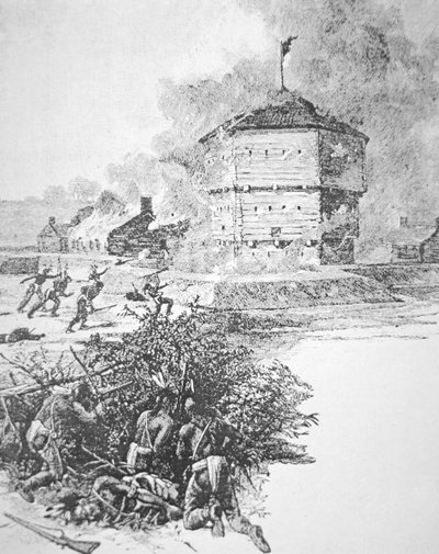 Belagerung von Fort Detroit durch Pontiac, Häuptling des Ottawa-Stammes im Frühjahr 1763 von School American