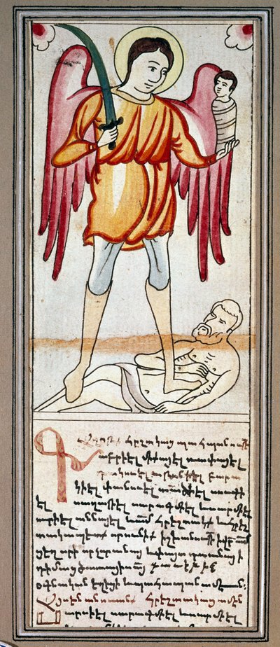 Darstellung des Heiligen Michael. Miniatur aus einem armenischen Manuskript. 19. Jahrhundert Paris, Armenisches Museum von School Armenian