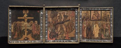 Tragbares Triptychon-Ikone: Die Auferstehung und Anastasis von School Byzantine