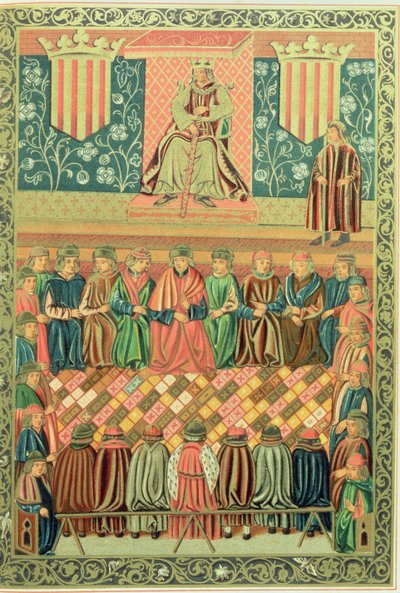 König Jakob I. der Eroberer präsidiert über die Cortes von Lleida im März 1242, aus einem Manuskript der 