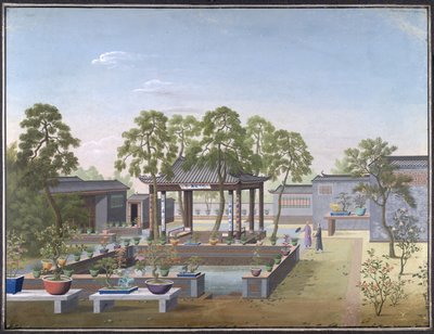 Zeichnung des Gartens eines chinesischen Kaufmanns von School Chinese