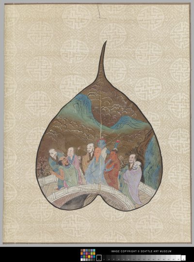 Bodhi-Blatt mit Luohan-Malerei von School Chinese