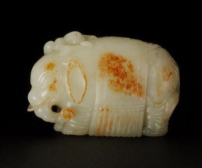 Elefant mit Quastenstoff, dekoriert mit Felsen und Wellen, ein Junge hält ein Ruyi-Zepter und klettert auf seine Schulter von School Chinese