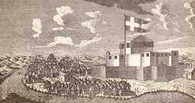 Dänische Kolonialfestung Fredensborg, Ningo, Ghana wie sie 1760 war, aus 