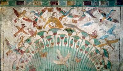 Altes Ägypten: Tiere in einem Papyrusdickicht, Kalksteinfragment aus dem Grab von Neferhotep (ca. 1400 v. Chr., 18. Dynastie), Paris, Louvre von School Egyptian