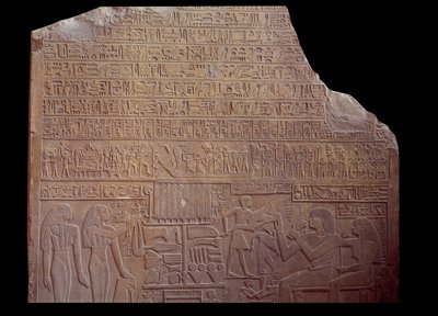 Ägyptische Antiquitäten: Grabstele mit Inschrift in Hieroglyphen von School Egyptian