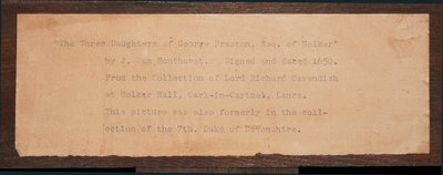 Detail der Inschrift, von einem Porträt der drei Kinder von George Preston von Holker (Detail) von School English