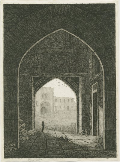Dudley Castle - Torhaus und Nordtor: Radierung, nd [?19. Jh.] (Druck) von School English