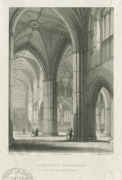 Innenraum der Lichfield Cathedral - Kreuzung vom Nordquerhaus: Gravur, nd [Mitte 19. Jh.] (Druck) von School English