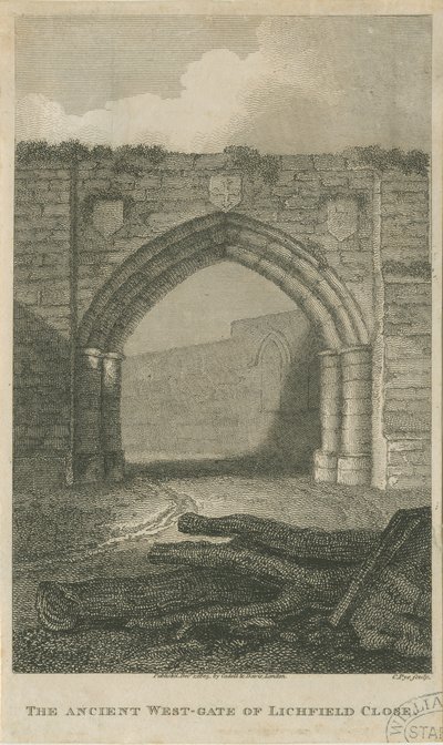 Lichfield - Altes Westtor des Close: Gravur von School English