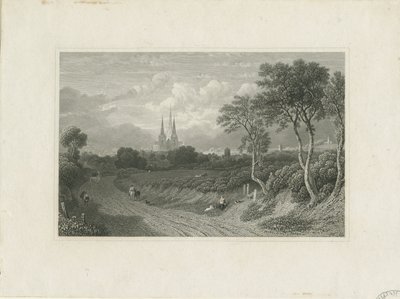 Lichfield Cathedral - Westansicht (fern): Gravur, nd [?18. Jh.] (Druck) von School English