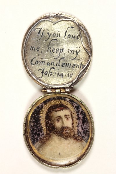Medaillon mit einem Kopf Christi (Silber & Aquarell auf Pergament) von School English