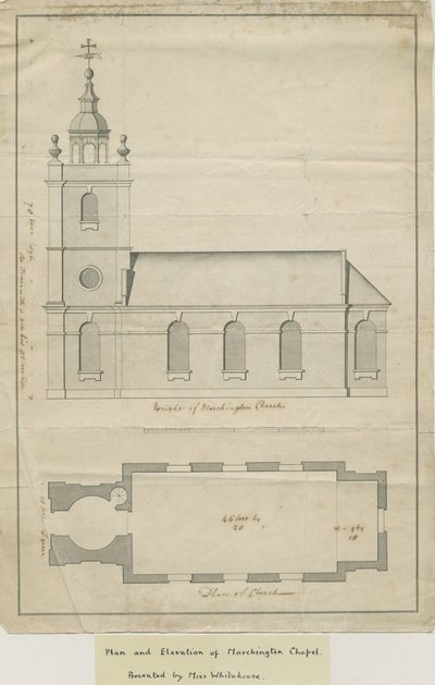 Marchington Kirche - Außenansicht und Innenplan von School English