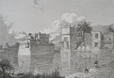 Palast von Ranee Bheem und Pudmundi in Cheetore (Chitor, Udaipur-Staat) (Gravur) von School English